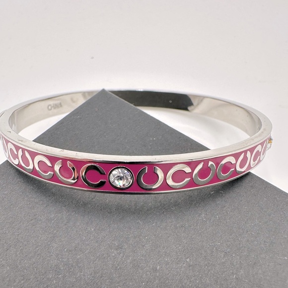 NWOT Coach Silver Tone and Pink Enamel with Crystals Bangle Bracelet - Picture 4 of 5